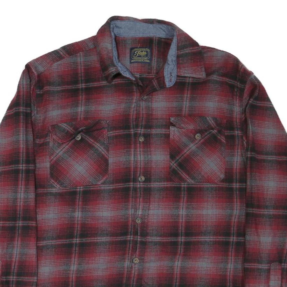 JACHS Mens Red & Grey Check Shirt XL Cotton Blend Casual Long Sleeve Button