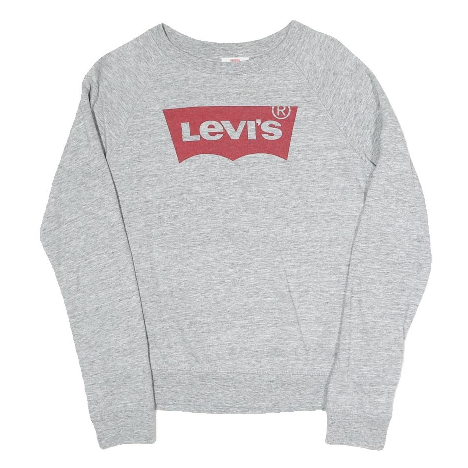 LEVI'S Womens Grey Sweatshirt Crew Neck S Cotton Blend Pullover Logo Print