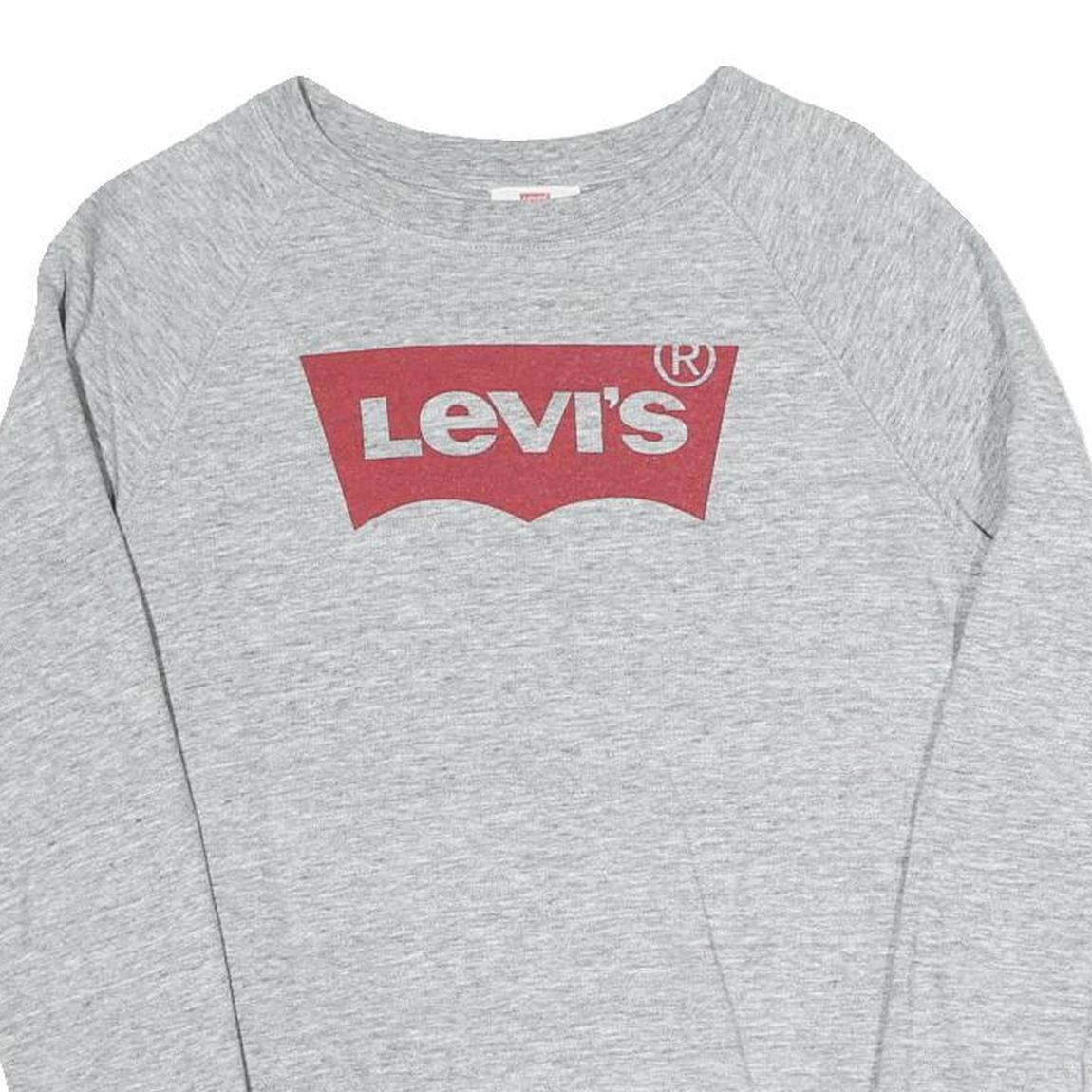 LEVI'S Womens Grey Sweatshirt Crew Neck S Cotton Blend Pullover Logo Print