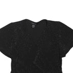 NEW LOOK Womens Black Sparkle Crop Top Short Sleeve V-Neck UK 12 Evening