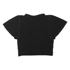 NEW LOOK Womens Black Sparkle Crop Top Short Sleeve V-Neck UK 12 Evening