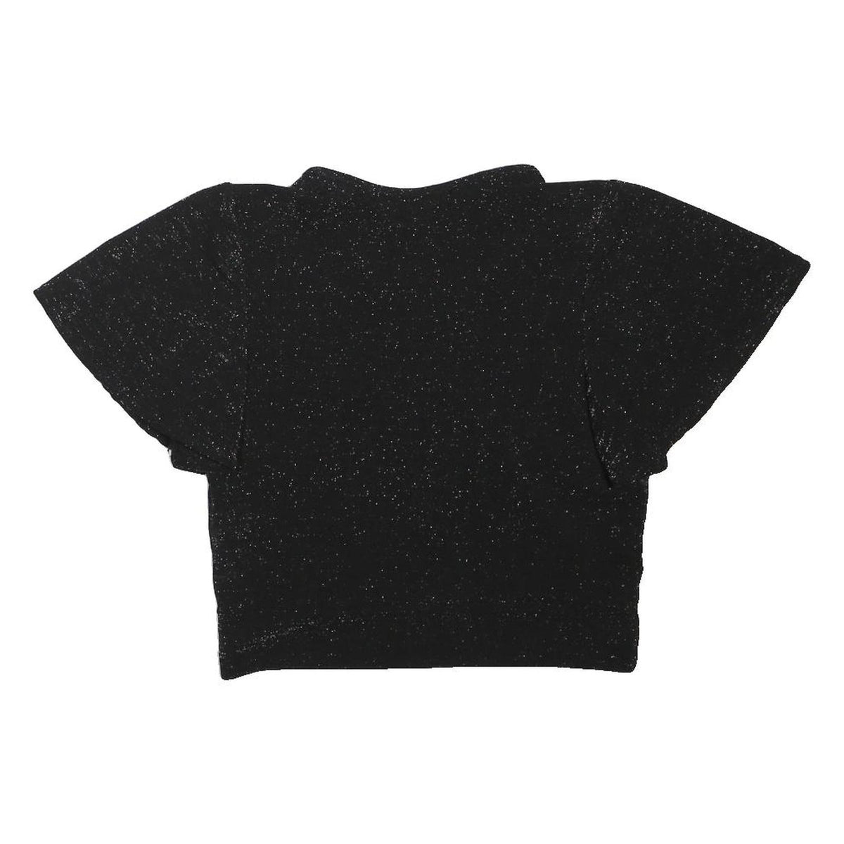 NEW LOOK Womens Black Sparkle Crop Top Short Sleeve V-Neck UK 12 Evening