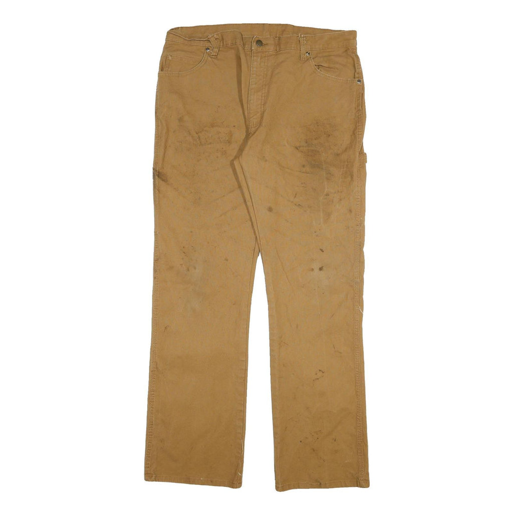 DICKIES Mens Cotton Blend Beige Regular Straight Trousers W36 L33 Workwear Zip