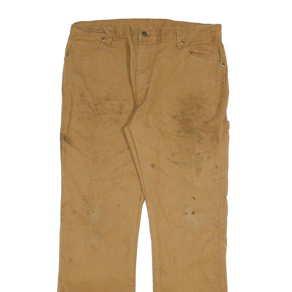 DICKIES Mens Cotton Blend Beige Regular Straight Trousers W36 L33 Workwear Zip