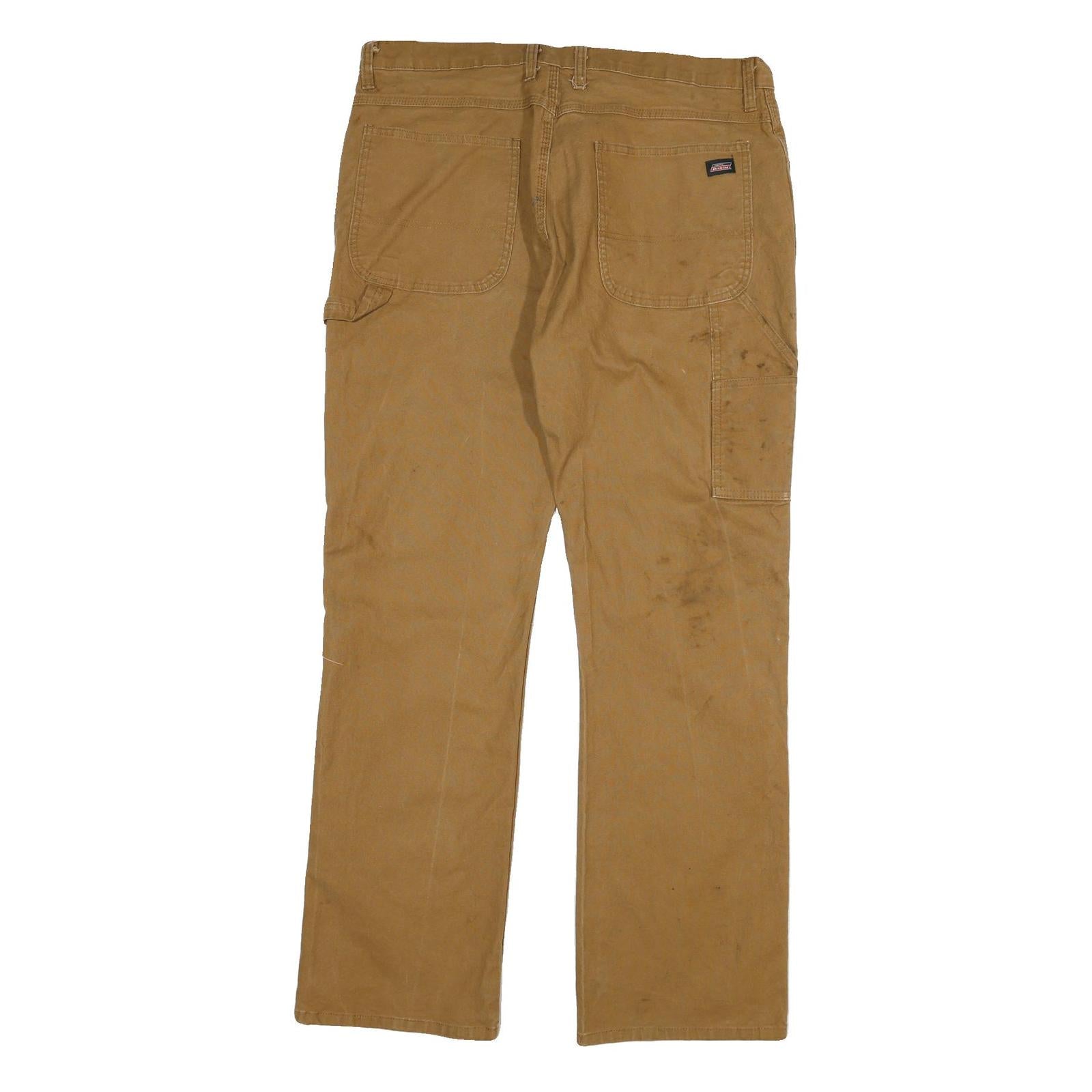 DICKIES Mens Cotton Blend Beige Regular Straight Trousers W36 L33 Workwear Zip