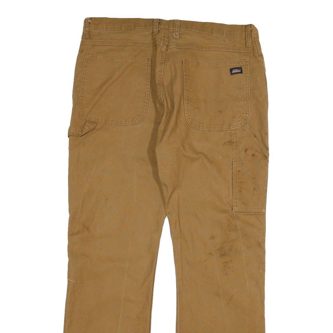 DICKIES Mens Cotton Blend Beige Regular Straight Trousers W36 L33 Workwear Zip