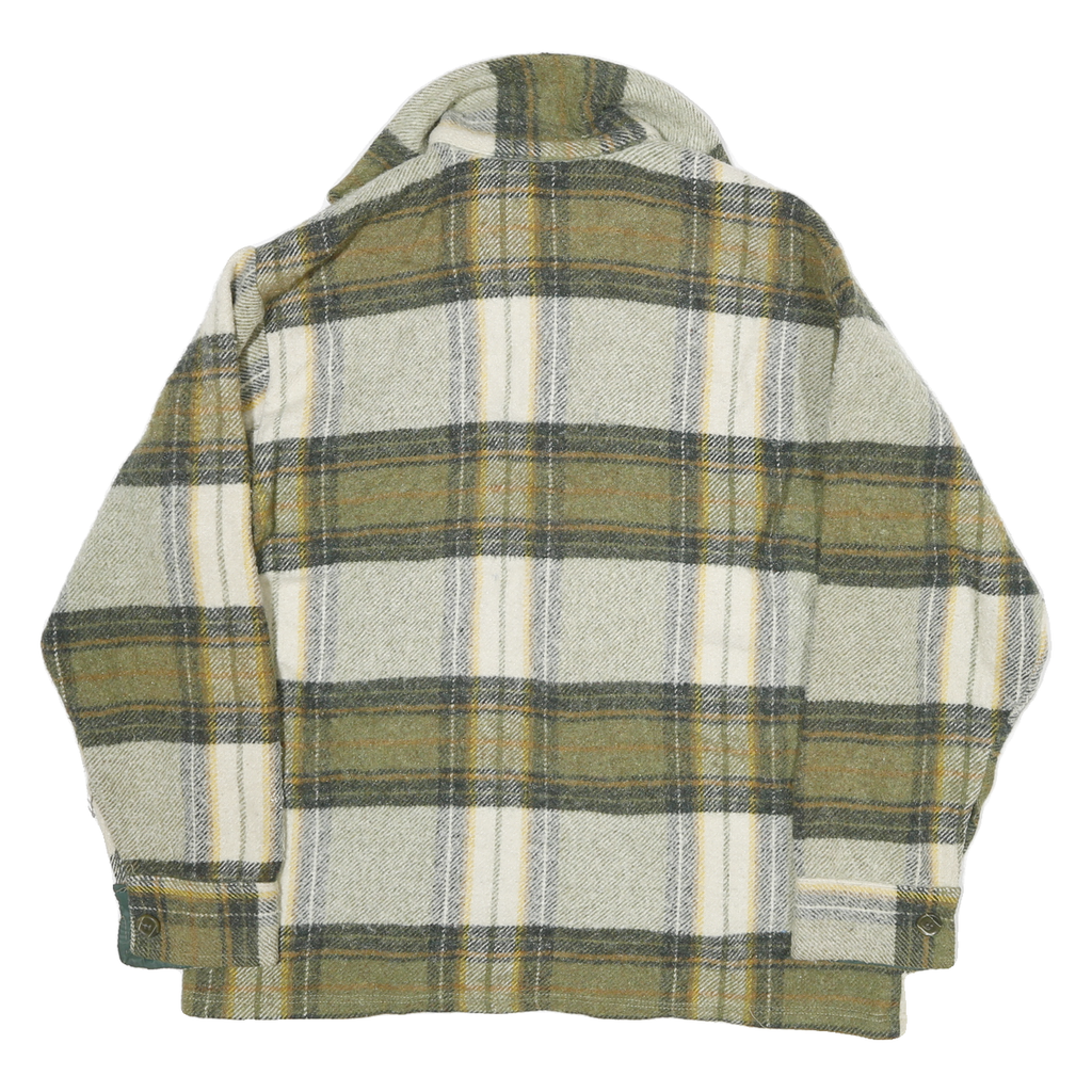 Mens Green & Cream Wool Checked Shirt M Button Closure Pocket Detail
