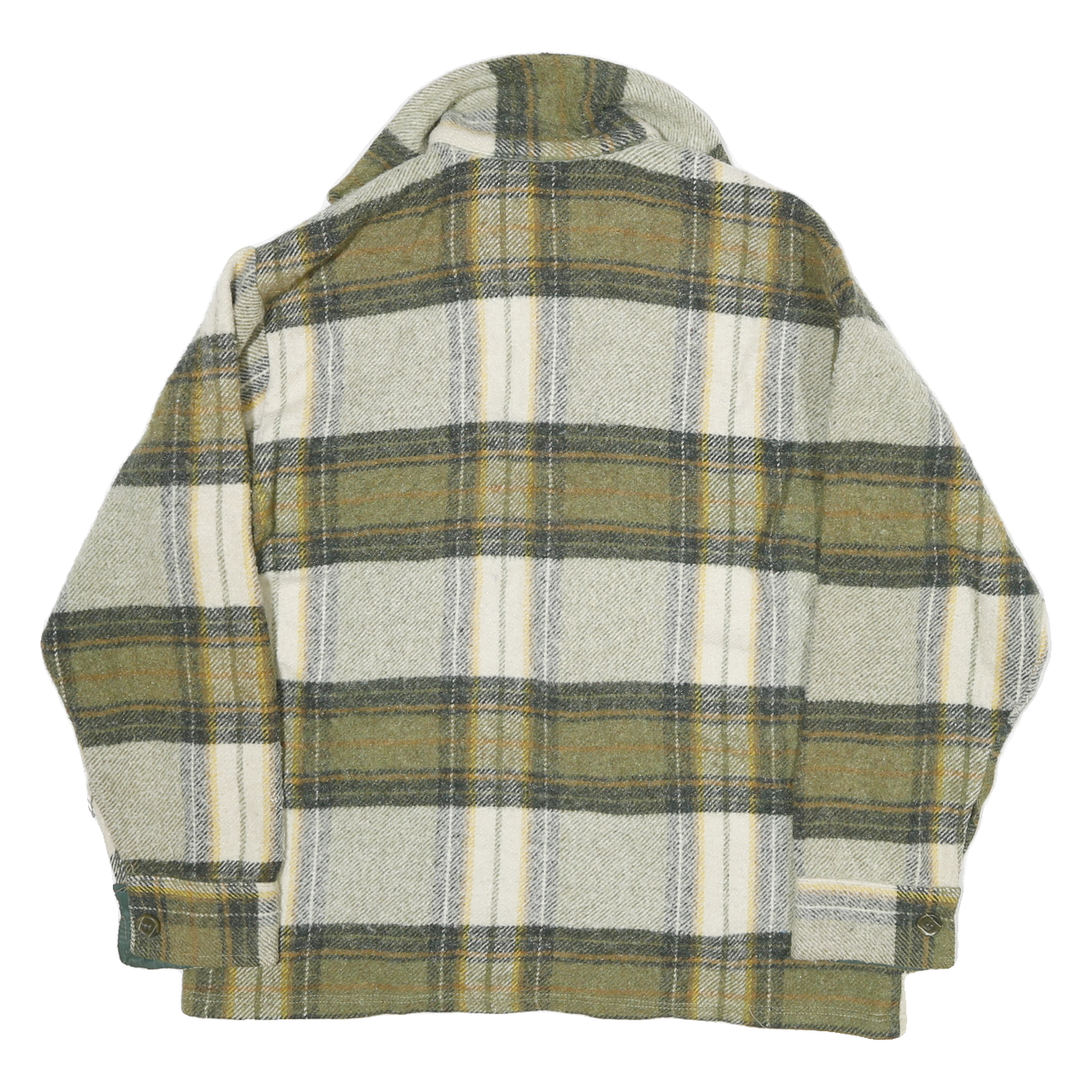 Mens Green & Cream Wool Checked Shirt M Button Closure Pocket Detail