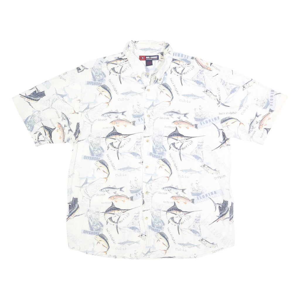 REEL LEGENDS Mens White Fishing Print Cotton Shirt XL Casual Summer Holiday