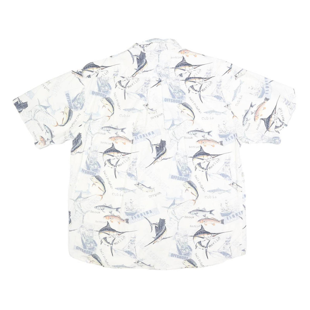 REEL LEGENDS Mens White Fishing Print Cotton Shirt XL Casual Summer Holiday