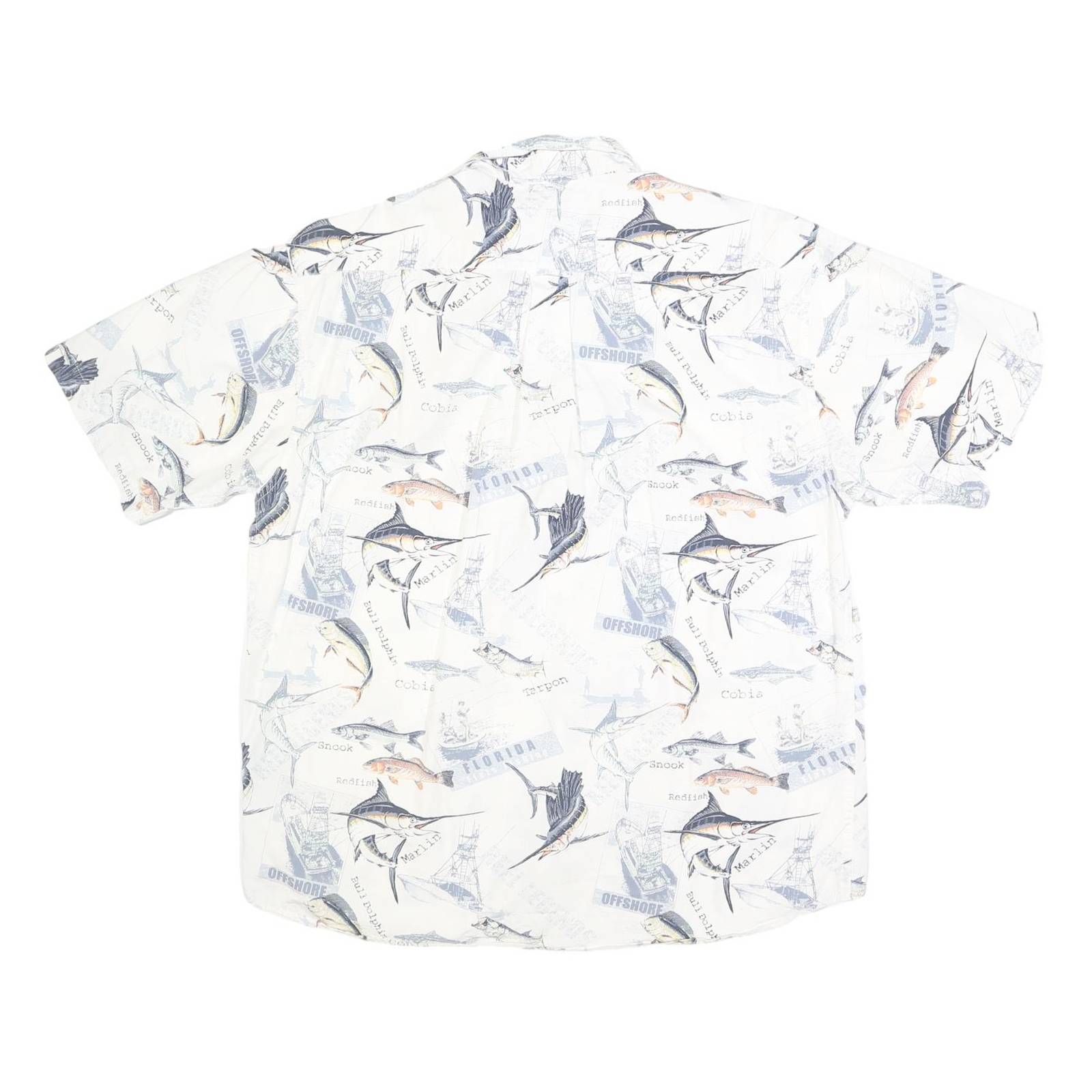 REEL LEGENDS Mens White Fishing Print Cotton Shirt XL Casual Summer Holiday