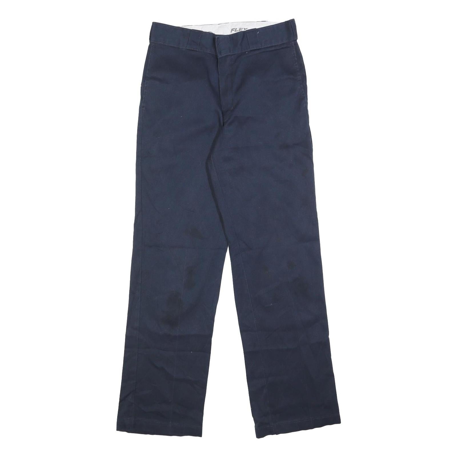 DICKIES Mens Cotton Blend Navy Blue Regular Fit Straight Leg Trousers W30 L32