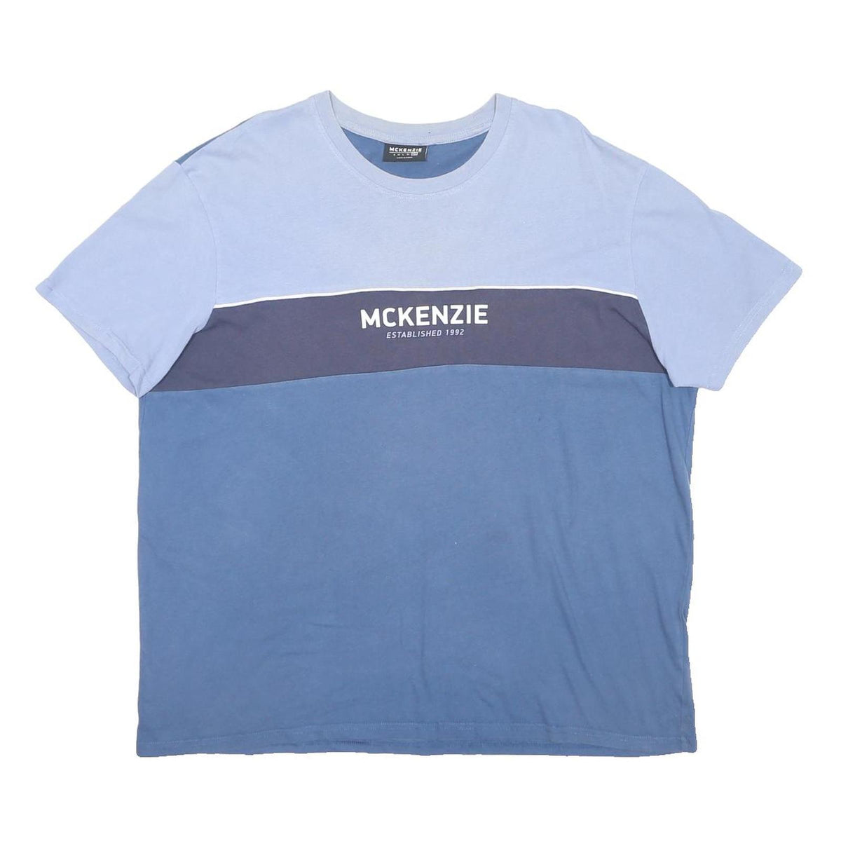 MCKENZIE Mens Blue & Navy Block Logo Graphic T-Shirt 2XL Short Sleeve Crew Neck