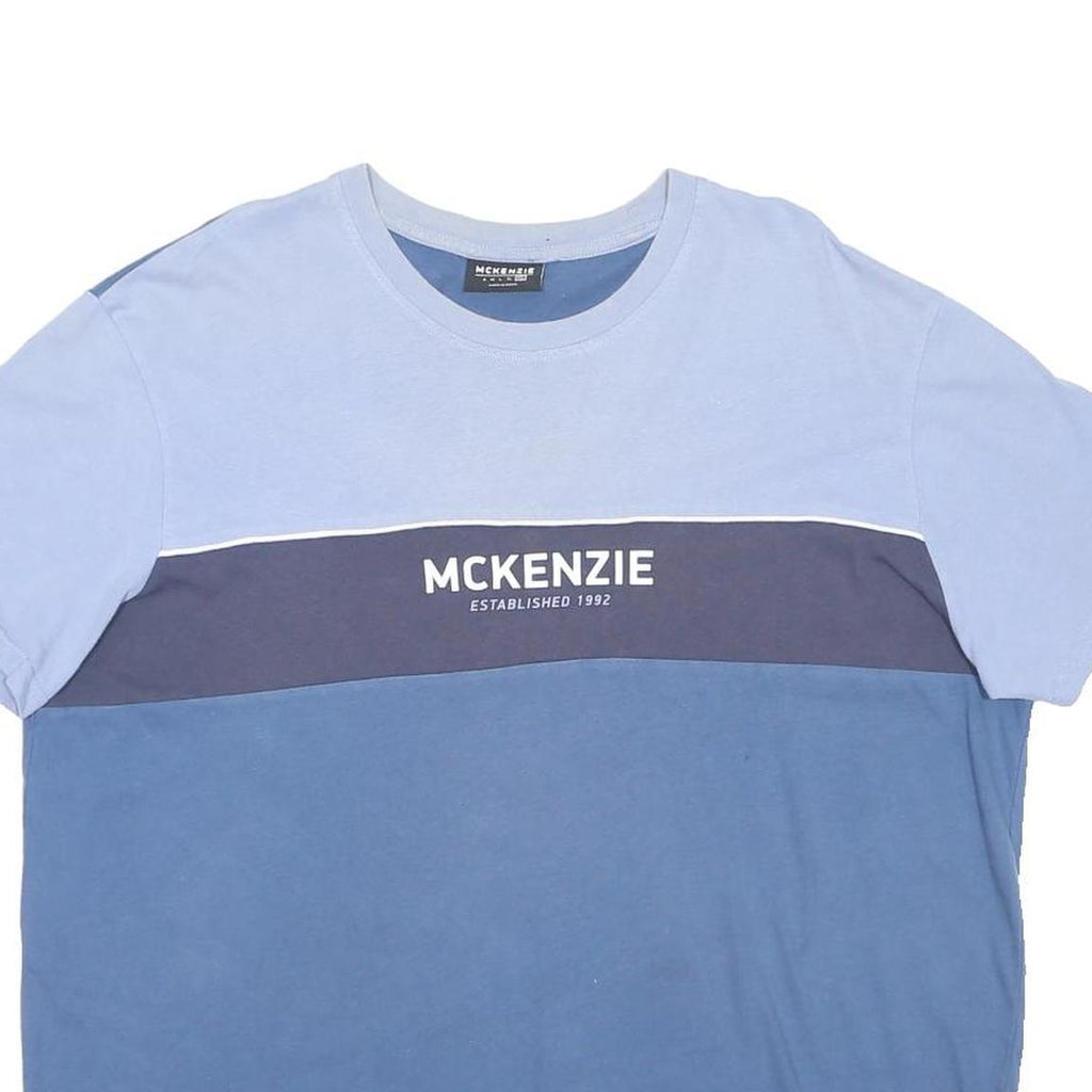 MCKENZIE Mens Blue & Navy Block Logo Graphic T-Shirt 2XL Short Sleeve Crew Neck