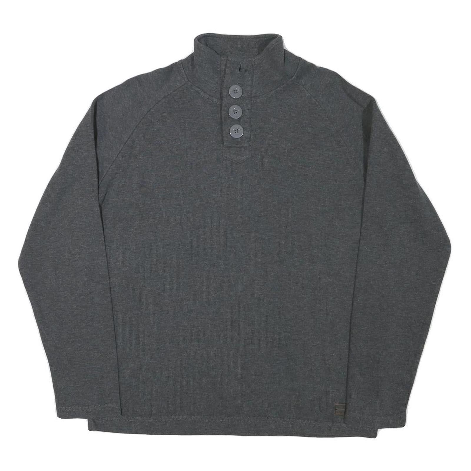 KANGOL Mens Grey Cotton Blend Plain Button Neck Basic Knit Jumper M Casual