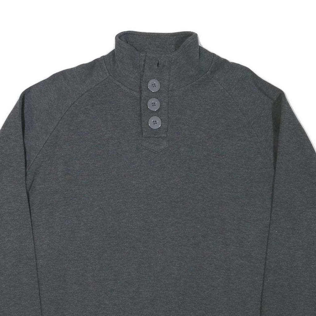 KANGOL Mens Grey Cotton Blend Plain Button Neck Basic Knit Jumper M Casual