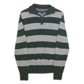 TOMMY HILFIGER Mens Green & Grey Patterned Jumper V-Neck Basic Knit XS Cotton
