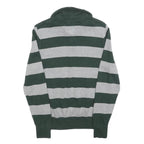 TOMMY HILFIGER Mens Green & Grey Patterned Jumper V-Neck Basic Knit XS Cotton