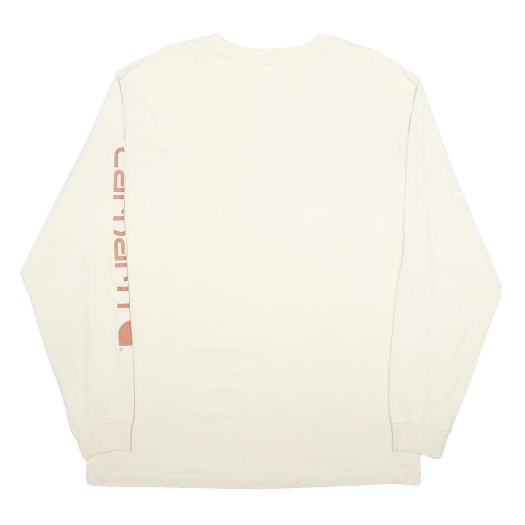 CARHARTT Mens Cream Long Sleeve Crew Neck T-Shirt L Logo Print Casual