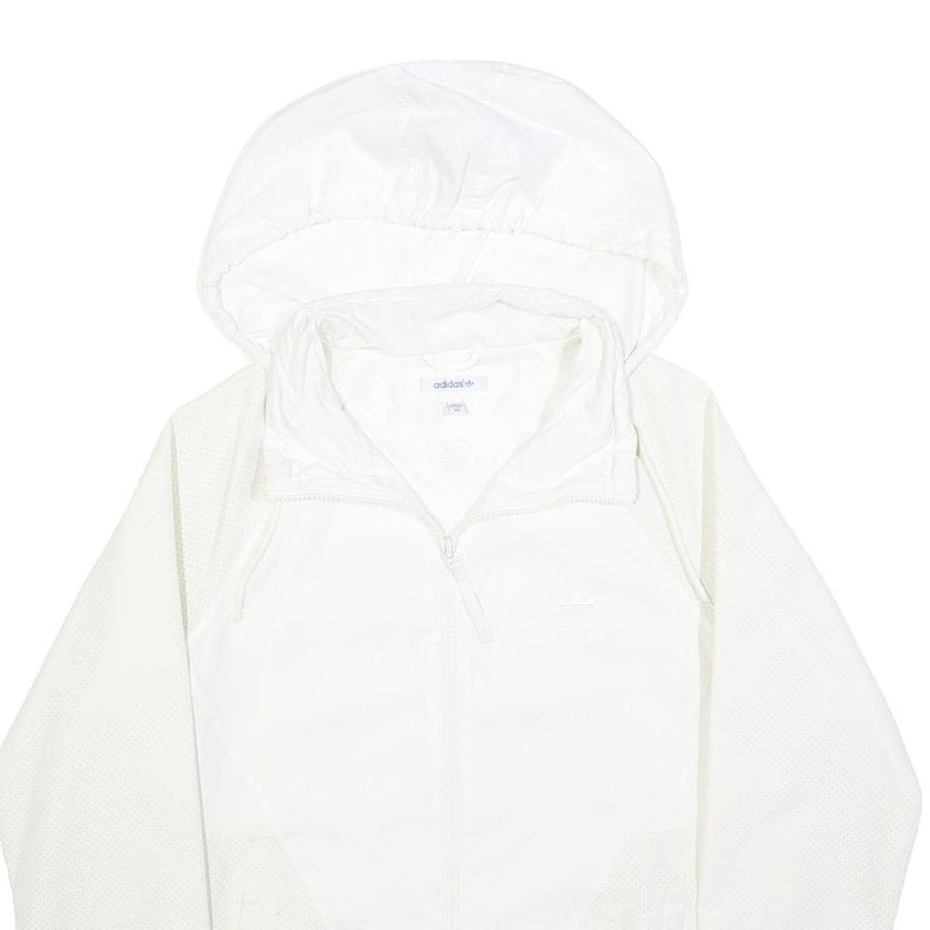 ADIDAS Womens White Hooded Zip Jacket S Polyester Blend Plain Lightweight