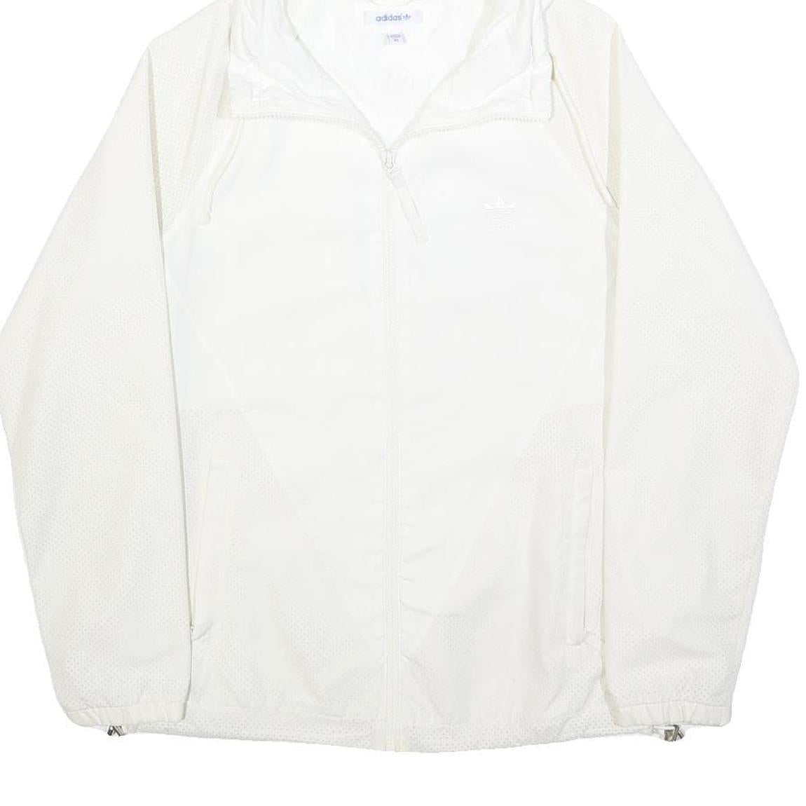 ADIDAS Womens White Hooded Zip Jacket S Polyester Blend Plain Lightweight