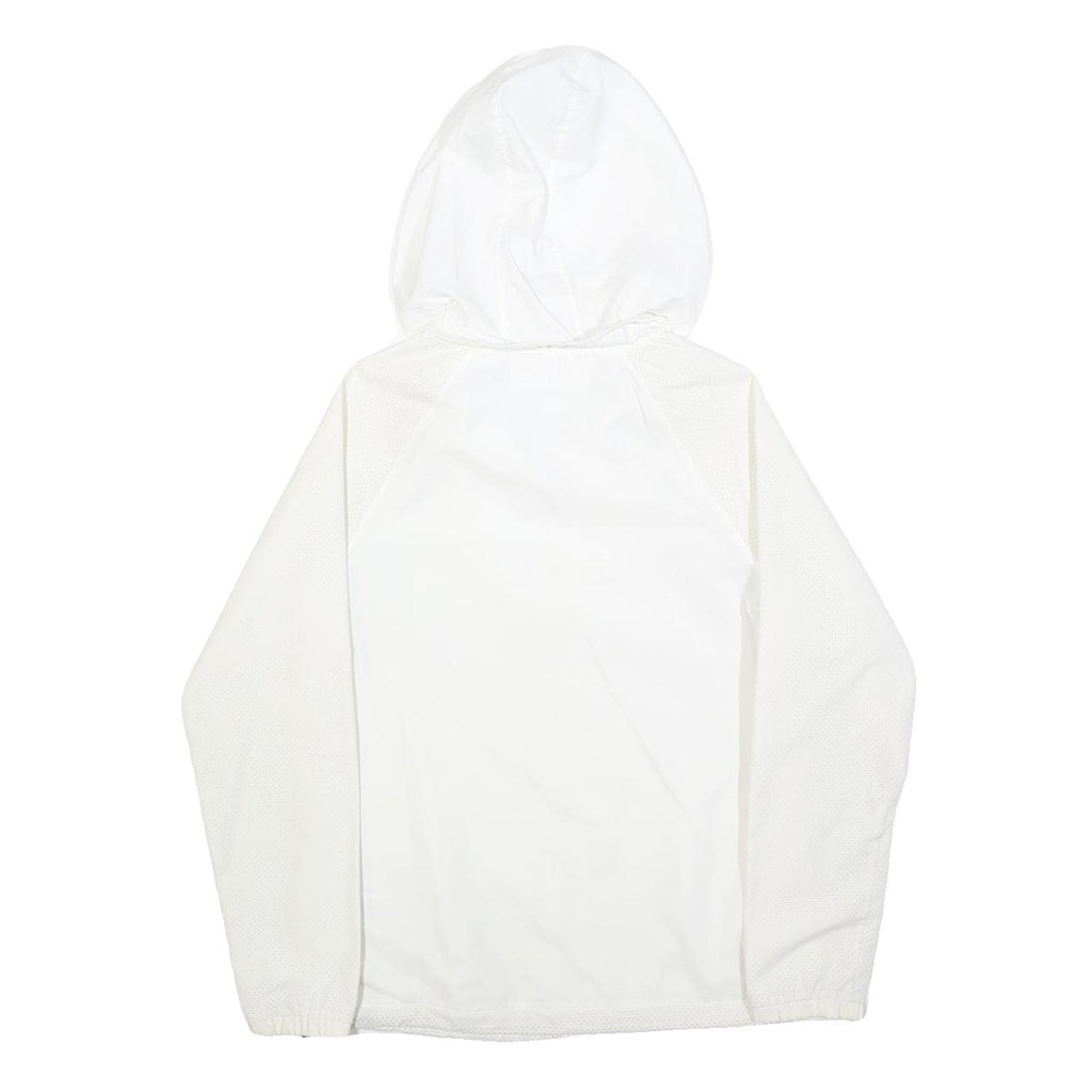 ADIDAS Womens White Hooded Zip Jacket S Polyester Blend Plain Lightweight