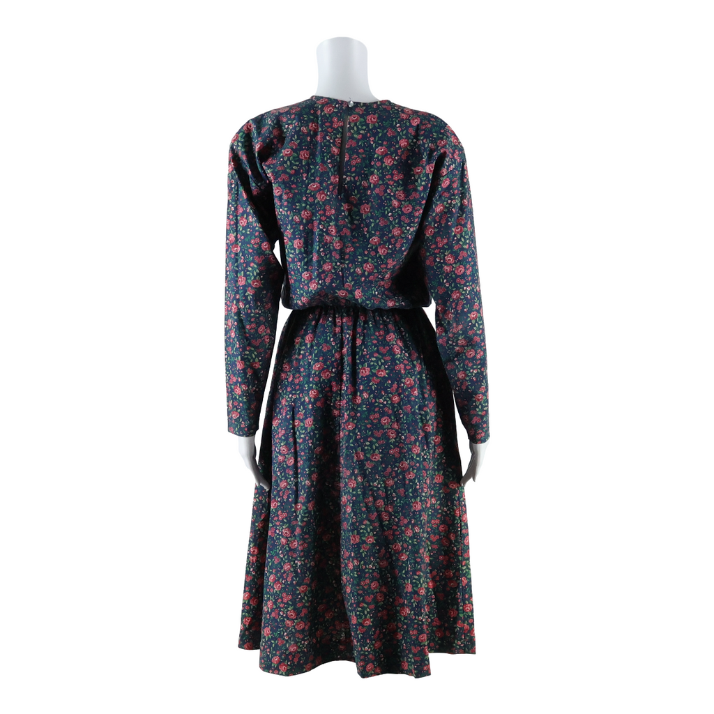 Womens A-Line Dress Blue Floral Long Sleeve Midi S