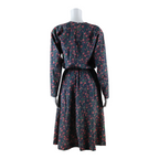 Womens A-Line Dress Blue Floral Long Sleeve Midi S