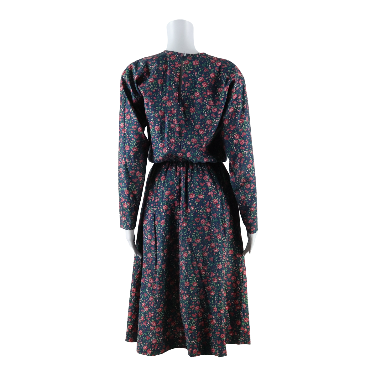 Womens A-Line Dress Blue Floral Long Sleeve Midi S