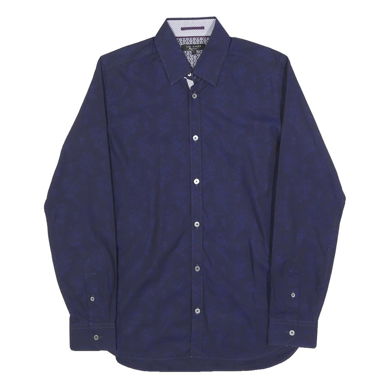 TED BAKER Mens Navy Blue Plain Shirt XS Cotton Blend Stylish Button Shirt