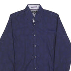 TED BAKER Mens Navy Blue Plain Shirt XS Cotton Blend Stylish Button Shirt