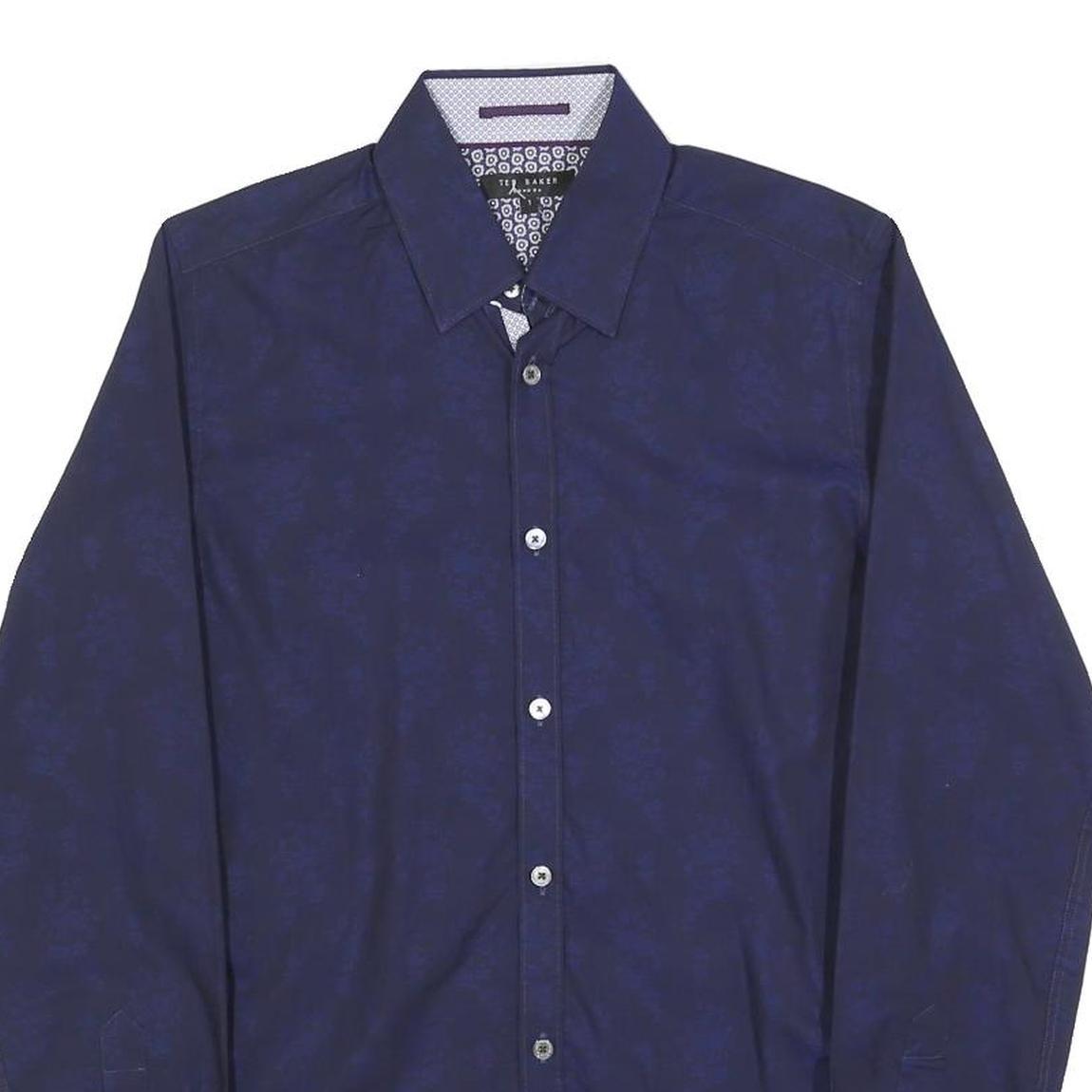 TED BAKER Mens Navy Blue Plain Shirt XS Cotton Blend Stylish Button Shirt