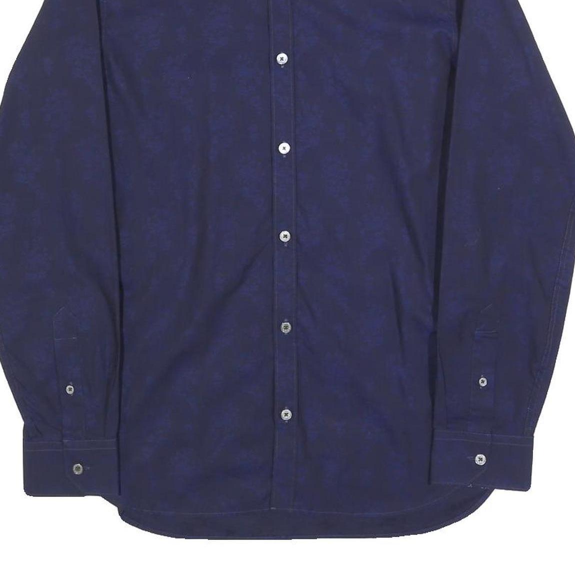 TED BAKER Mens Navy Blue Plain Shirt XS Cotton Blend Stylish Button Shirt