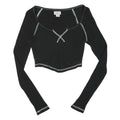 BDG Womens Black Contrast Stitch Long Sleeve Scoop Neck Ribbed Crop Top XS