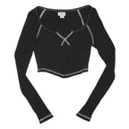 BDG Womens Black Contrast Stitch Long Sleeve Scoop Neck Ribbed Crop Top XS