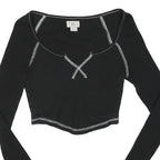 BDG Womens Black Contrast Stitch Long Sleeve Scoop Neck Ribbed Crop Top XS