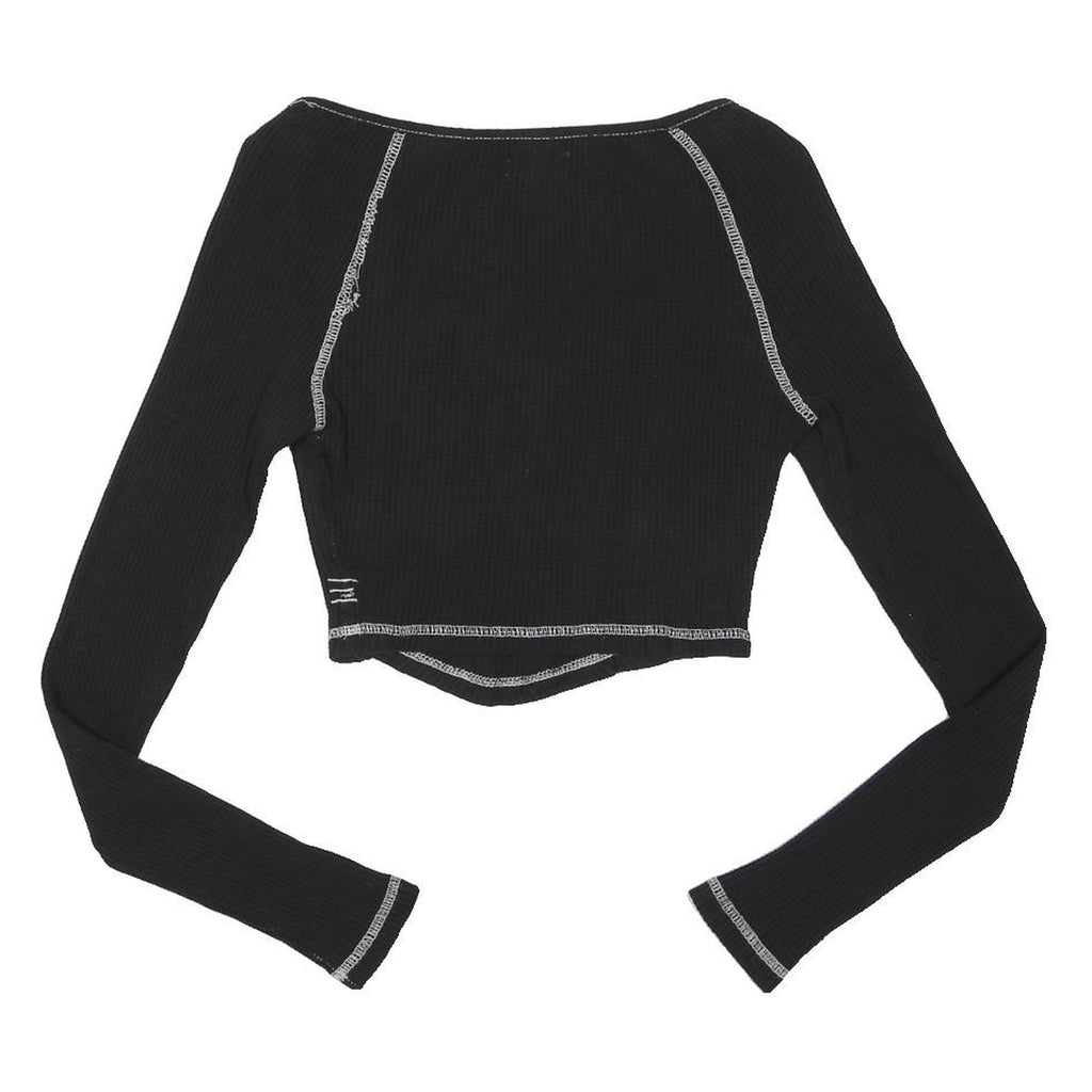 BDG Womens Black Contrast Stitch Long Sleeve Scoop Neck Ribbed Crop Top XS