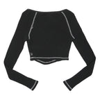 BDG Womens Black Contrast Stitch Long Sleeve Scoop Neck Ribbed Crop Top XS