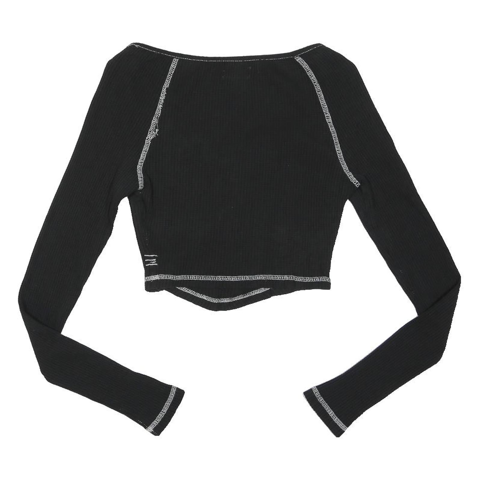 BDG Womens Black Contrast Stitch Long Sleeve Scoop Neck Ribbed Crop Top XS