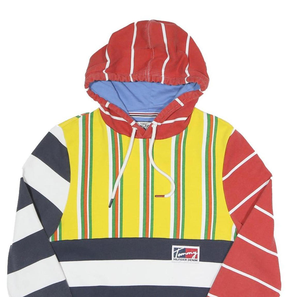 HILFIGER DENIM Mens Yellow & Red Striped Pullover Hoodie XS Cotton Blend Casual
