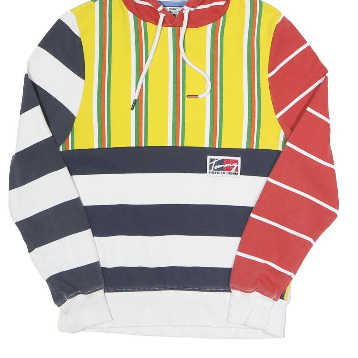 HILFIGER DENIM Mens Yellow & Red Striped Pullover Hoodie XS Cotton Blend Casual
