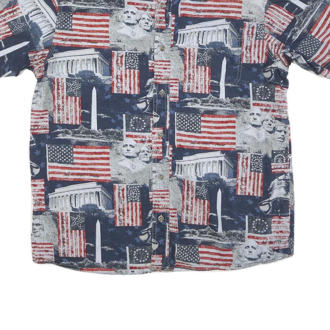 AMERICAN Mens Blue Red White Cotton Blend Short Sleeve Shirt L Stars Stripes USA