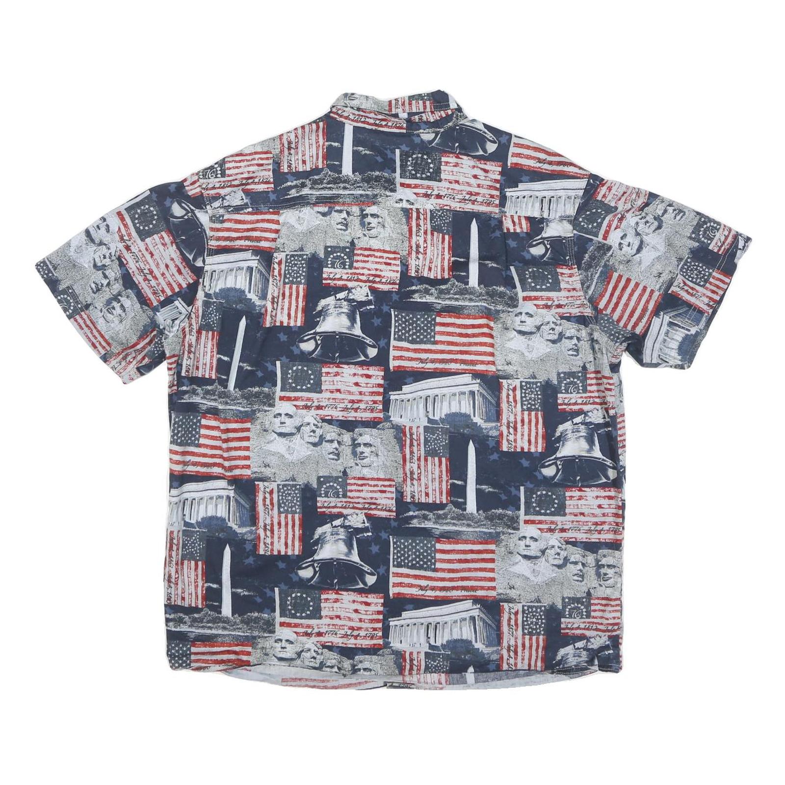 AMERICAN Mens Blue Red White Cotton Blend Short Sleeve Shirt L Stars Stripes USA