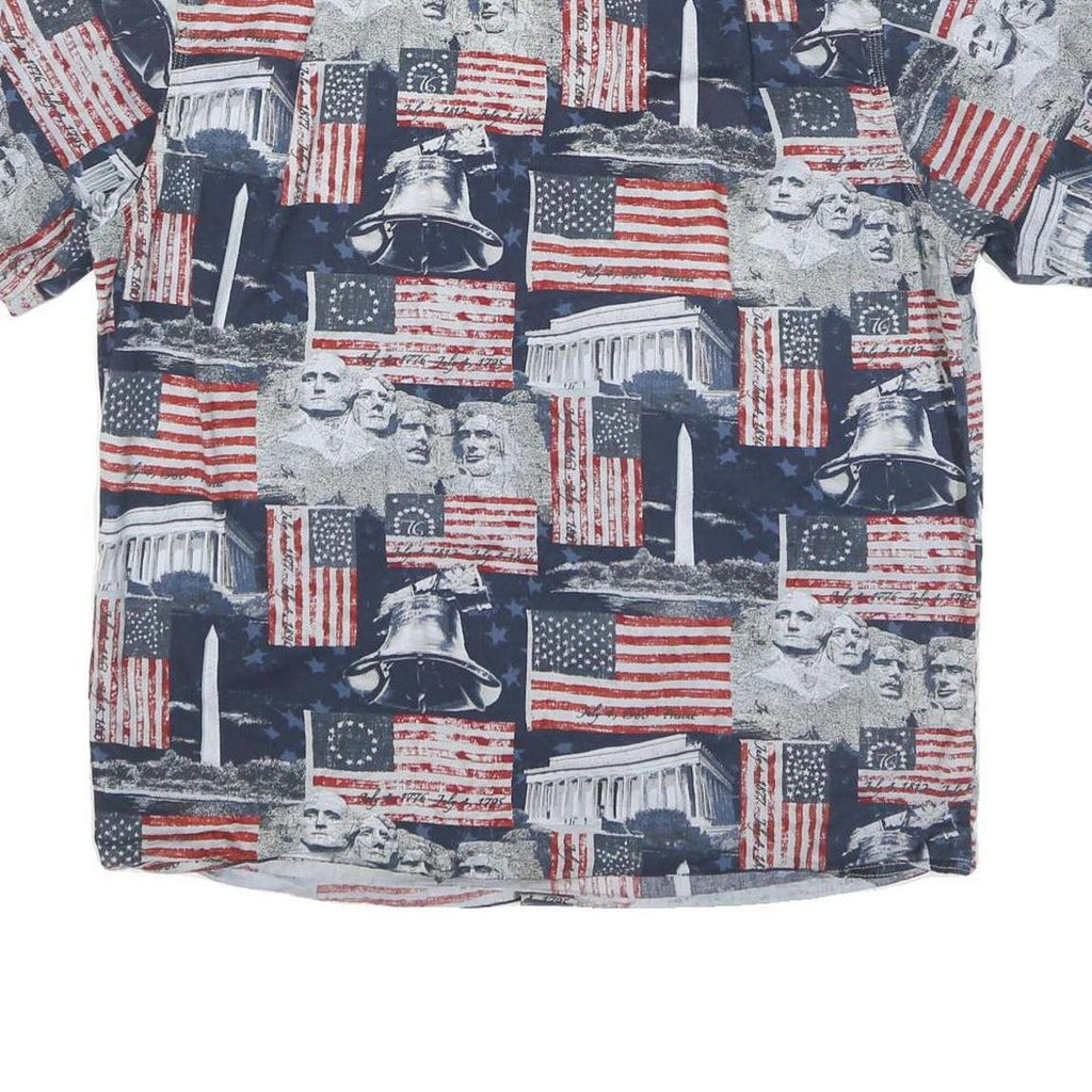 AMERICAN Mens Blue Red White Cotton Blend Short Sleeve Shirt L Stars Stripes USA