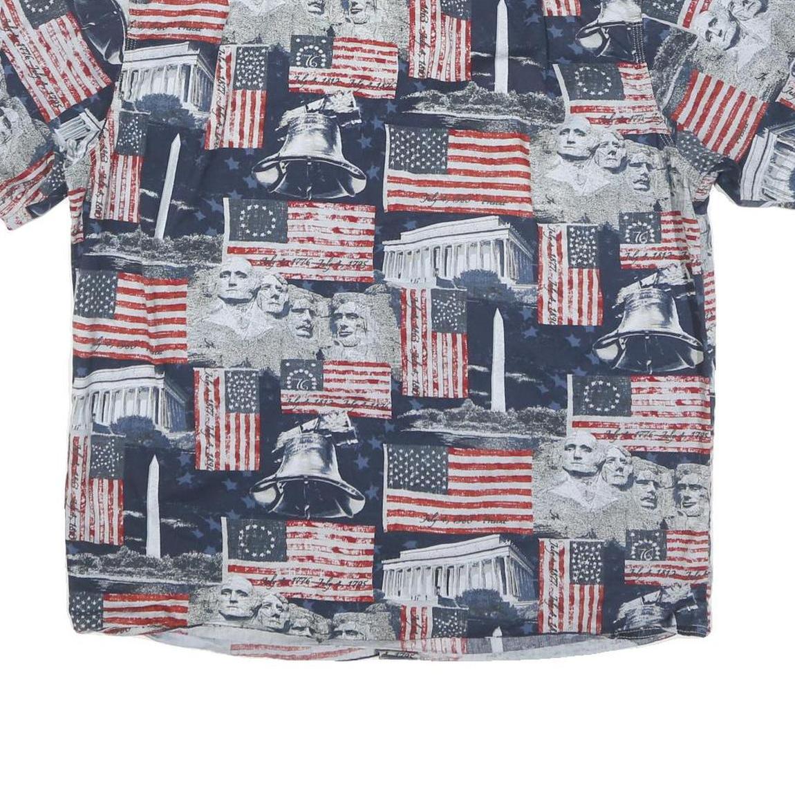 AMERICAN Mens Blue Red White Cotton Blend Short Sleeve Shirt L Stars Stripes USA