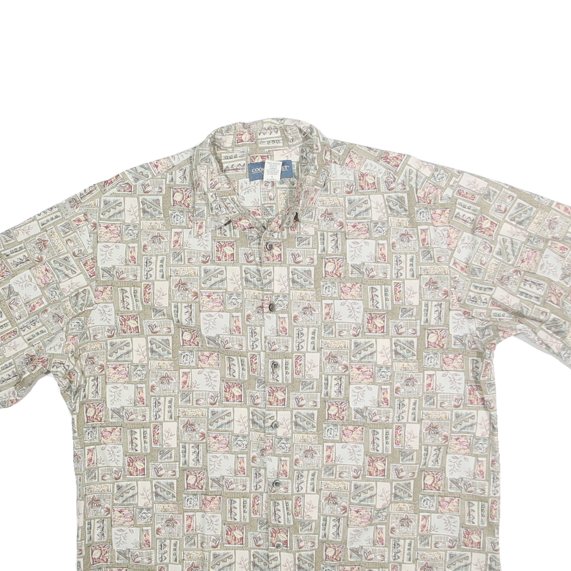 COOKE STREET Mens Beige & Red Pattern Cotton Blend Shirt L Casual Summer Style