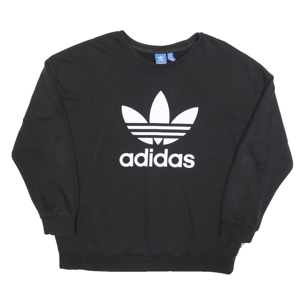 ADIDAS Womens Black Cotton Blend Crew Neck UK 18 Sweatshirt Logo Print
