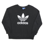 ADIDAS Womens Black Cotton Blend Crew Neck UK 18 Sweatshirt Logo Print