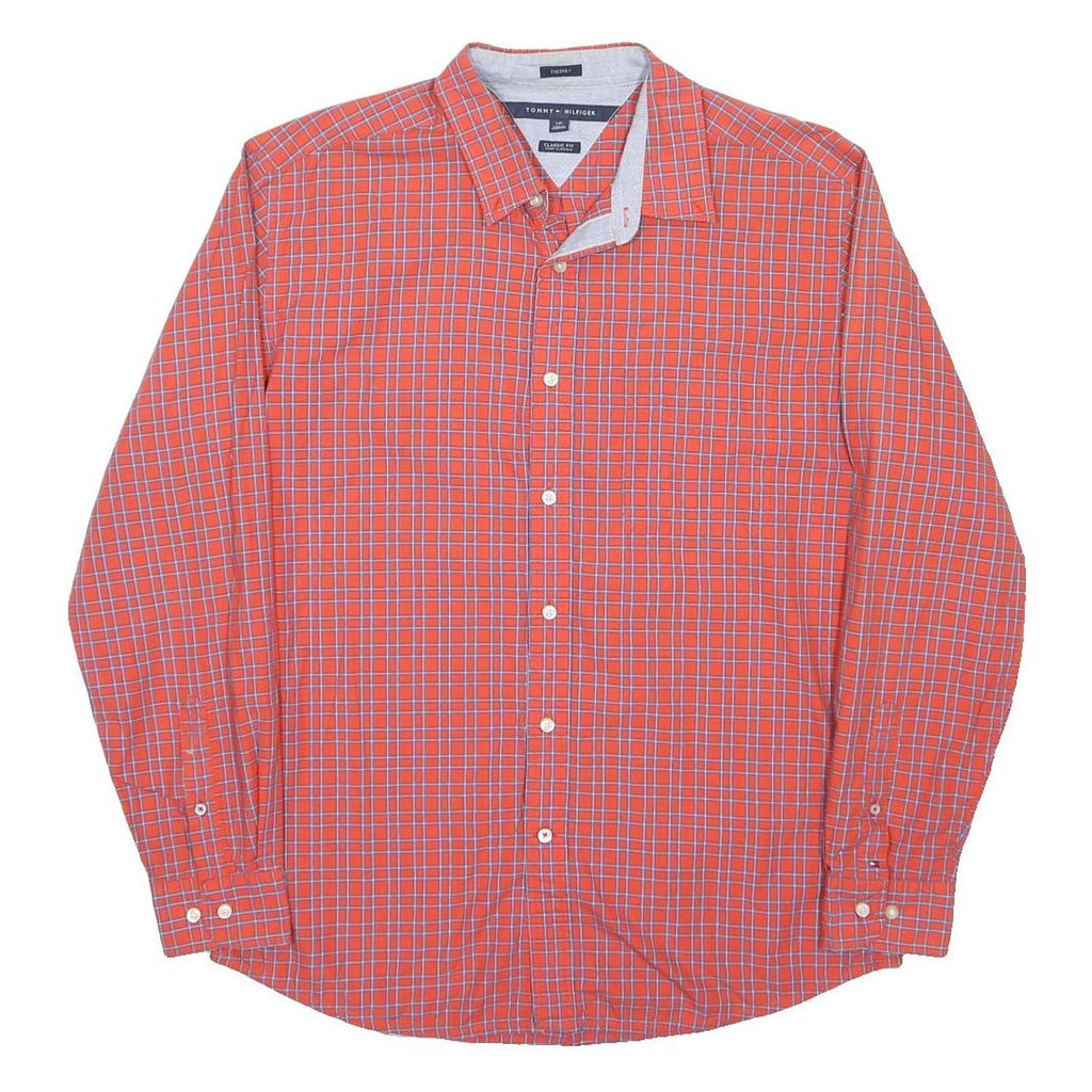 TOMMY HILFIGER Mens Red & Blue Check Shirt L Classic Fit Button Front Casual