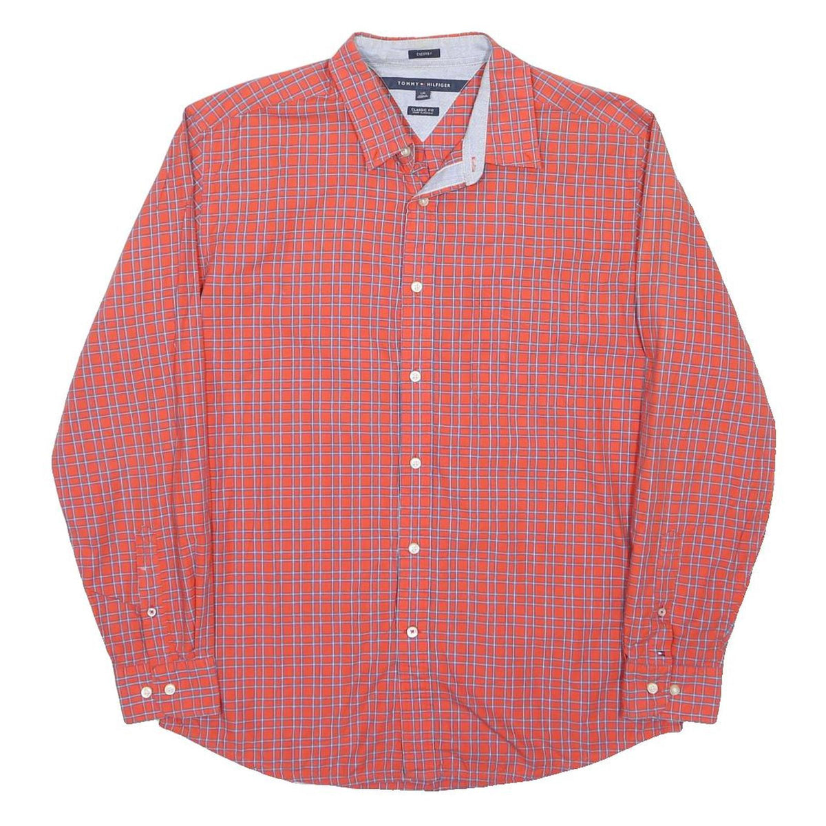 TOMMY HILFIGER Mens Red & Blue Check Shirt L Classic Fit Button Front Casual